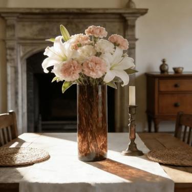 Imagem de Vaso de flor marrom âmbar de 30 cm de altura, vaso de vidro leopardo exclusivo de luxo para centros de mesa, vaso de fazenda grande espesso, vaso de tartaruga para sala de estar, estante de livros