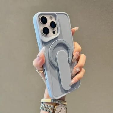 Imagem de Capa de celular com suporte invisível em silicone líquido para iPhone 16, 15, 14, 13, 12, 11 Pro Max com carregamento sem fio magnético (para iPhone 15 Pro Max/Azul)