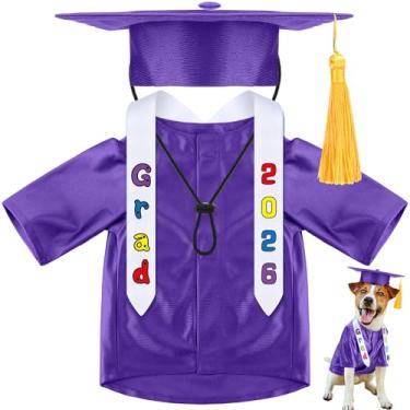 Imagem de Chicingyou Boné e vestido de formatura de cachorro pequeno 2026 com estola lavável camisa e chapéu para animal de estimação vestido de formatura roupa para cachorro pequeno gato boneca roupas feriado