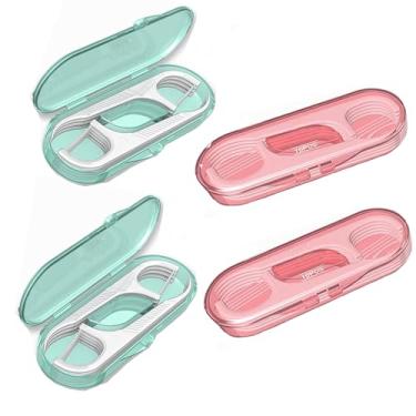Imagem de 4 peças de suporte de fio dental e palito de dente para viagem – Kit portátil de higiene bucal, estojo compacto, caixa de compartimento duplo, bolsa essencial em movimento