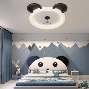 Imagem de Lustre de LED com desenho de panda fofo - Luminária de embutir regulável com controle remoto, 60W, ideal para quarto infantil.