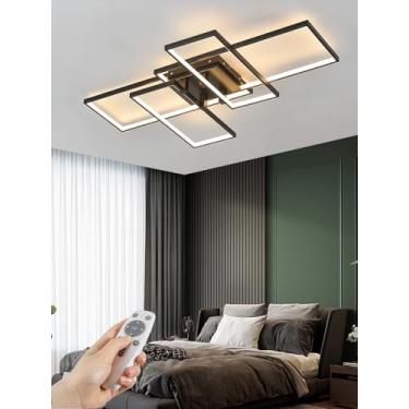 Imagem de Luminária de teto moderna com LED dimerizável, embutida e com controle remoto. Lustre quadrado em acrílico para quarto, cozinha, sala de estar e escritório (preto, 60 cm).