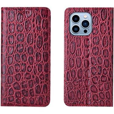 Imagem de FULNES Capa carteira para iPhone 13 Pro, couro genuíno Flip Folio bolsa case com slot para cartão suporte capa protetora magnética absorvente de choque para iPhone 13 Pro (cor: vermelho)