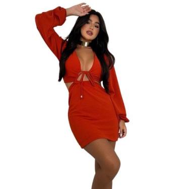 Imagem de Vestido Duna Festa Multiformas Cropped Manga Longa Balada Evento Passe