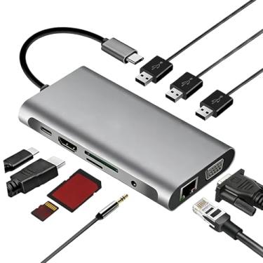 Imagem de Estação de Docking para Computador Portátil - Hub com Carregamento Type-C,Adaptador Multiportas com Leitor de Cartões - para Telemóvel Computador Casa Viagem Trabalho
