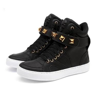 Imagem de Tênis Sneaker Feminino Cano Alto Couro Legítimo Pyramid Academia Estil