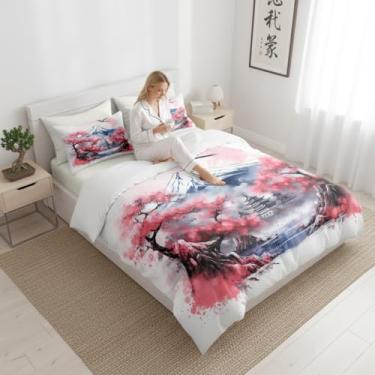 Imagem de CCoutueChen Conjunto de edredom oriental tamanho king, conjunto de cama macio asiático chinês com 2 fronhas, ótima decoração de quarto/104 x 90