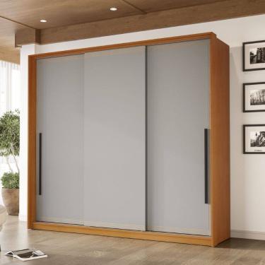 Imagem de Guarda Roupa Roupeiro 3 portas de correr 4 gavetas Valência Freijó Cinza Politorno Móveis