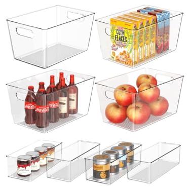 Imagem de Joymeezo Conjunto de 8 caixas de armazenamento de plástico transparente, 4 organizadores grandes + 4 pequenos de despensa e recipientes de armazenamento para cozinha, garagem, freezer e banheiro