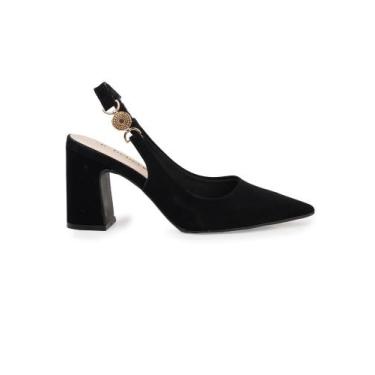 Imagem de Scarpin Slingback Bebecê Aberto com Salto Grosso, Preto, 38