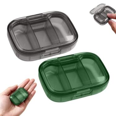 Imagem de Pacote com 2, caixa de comprimidos com 3 compartimentos, organizador de comprimidos de viagem para bolsa de bolso, caixa de vitaminas portátil para uso diário, caixa de óleo de peixe (verde + preto)