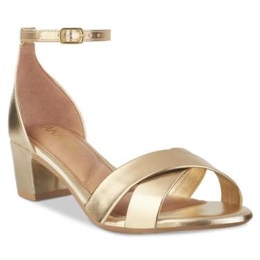 Imagem de Sandalia Feminina Salto Bloco Quadrado Baixo Tira Cruzada Metalizada -