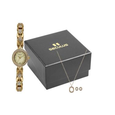 Imagem de Relógio Seculus Feminino Ref: 44278Lpskdb1 Oval Dourado +