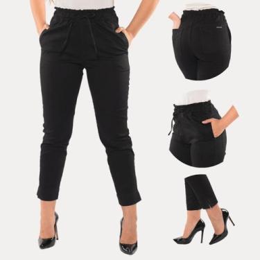 Imagem de Calça Feminina Jogger Sarja Slim Com Elástico Cós Alto Estilo Alfaiata