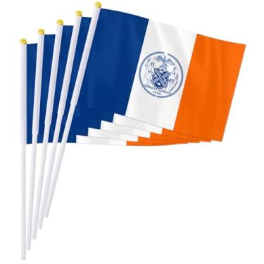 Imagem de PTEROSAUR Conjunto de bandeira portátil da cidade de Nova York, 14 x 20 cm, mini bandeira da cidade de Nova York para desfiles, festas, celebrações e decoração de casa (pacote com 100)