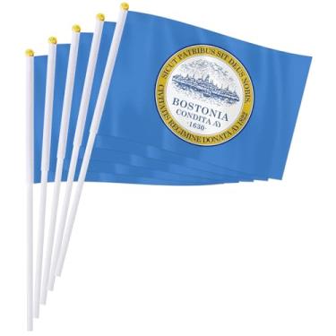 Imagem de PTEROSAUR Conjunto de bandeira portátil da cidade de Boston, mini bandeira Boston de 14 x 21 cm para desfiles, festas, celebrações e decoração de casa (pacote com 50)