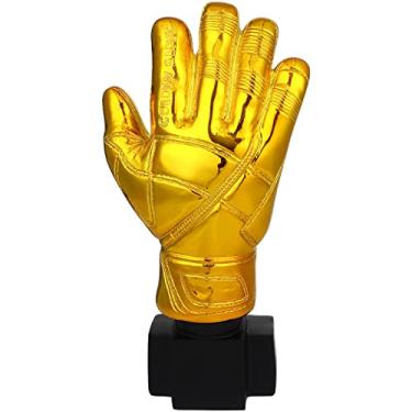 Imagem de Troféu de goleiro: Troféu de luvas de goleiro com troféu de luvas de ouro galvanizado de resina base para medalhas de jogo de futebol de escola de escritório