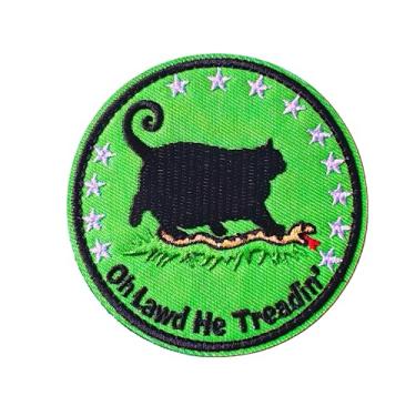Imagem de Oh Lawd He Treading Meme Moral Patch engraçado gato com design de cobra bordado gancho e laço crachá para colete tático militar MOLLE mochila exército adesivos legais para roupas, capacetes e