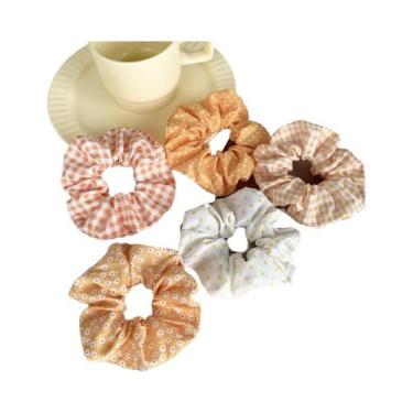 Imagem de 5 peças scrunchie estampado de bolinhas elegantes elásticos de cabelo 