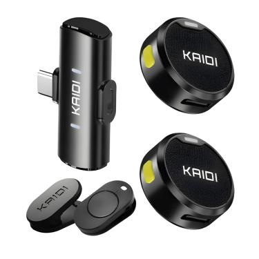 Imagem de Microfone Lapela Sem Fio Preto Duplo AntI Ruído Tipo C KMF4-C KAIDI