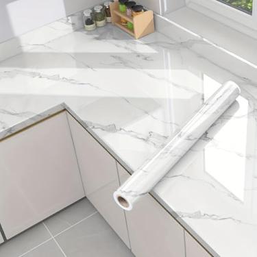 Imagem de Papel de parede autoadesivo Marble Contact Peel and Stick Rolo de 30 cm x 3 m para bancadas, armários, backsplash, prateleiras, mesas, branco