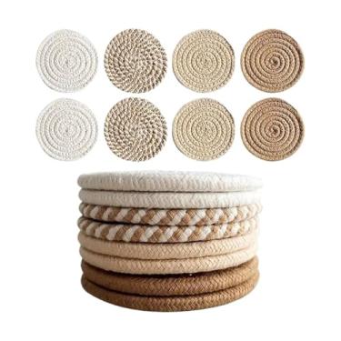 Imagem de Conjunto de 8 peças porta-copos absorventes para bebidas, porta-copos minimalistas de tecido de algodão decoração de mesa de café porta-copos fofos (pequeno)