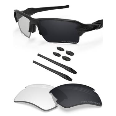 Imagem de BlazerBuck Lentes de reposição antisal e kit de meias para óculos de sol Oakley Flak 2.0 XL OO9188, Cinza fotocromático polarizado - polarizado, 0