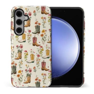 Imagem de casesok Capa para Samsung Galaxy S25 FE, capa rígida de camada dupla + capa de telefone de silicone, proteção total à prova de choque para Samsung Galaxy S25 FE-Botas de vaqueira ocidental flor
