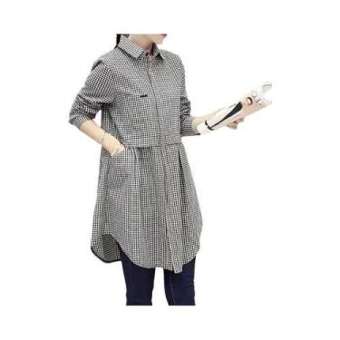 Imagem de Camisa Casual De Algodão Com Botões E Manga Longa Em Estampa Xadrez Pa