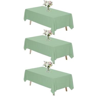 Imagem de Fixwal Toalha de mesa retangular verde sálvia 152 x 251 cm, pacote com 3 toalhas de mesa de tecido de poliéster de 1,8 m, capas de mesa retangulares para festas, banquetes, jantares, aniversários