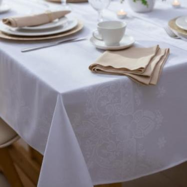 Imagem de Toalha de Mesa Rustica Premium Retangular, 2,10 M x 1,40 M, Tecido Linhão, Composição 65% Algodão e 35% Poliéster 6 Lugares (Ilha Madeira Branco com Branco)