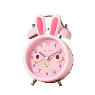 Imagem de Despertador para quarto de crianças coelho fofo despertador silencioso sem tique-taque relógio de viagem com luz noturna, relógio de mesa operado por bateria (rosa)