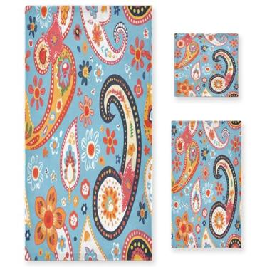 Imagem de xigua Paisley Conjunto de toalhas de banheiro com flores absorventes macias 3 peças toalha de banho toalha de mão toalhas decorativas para banheiro, academia, hotel, praia, piscina