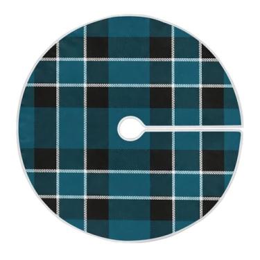 Imagem de Qilmy Saia xadrez azul e preta para árvore de Natal de 120 cm, de camurça, para árvore de Natal, adequada para ambientes internos e externos, festa, escritório, armário119