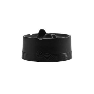 Imagem de Cinzeiro de cerâmica moderno com tampa Cinzeiros de mesa para ambientes internos e externos, decoração de escritório, jardim, café, decoração para fumar, decoração de casa (preto)