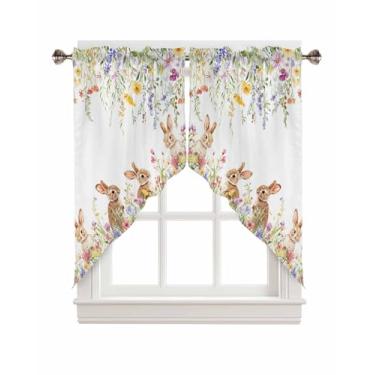 Imagem de Cortinas de Páscoa, coelhinho primavera flores silvestres swag sanefas para janelas bolso de haste folhas botânicas cortinas de cozinha sanefas recortadas/swag tratamento de janela de Páscoa (71 cm L