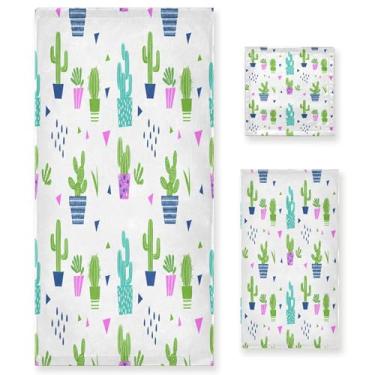 Imagem de xigua Conjunto de toalhas de banheiro de cactos de desenho animado absorvente macio 3 peças toalha de banho toalha de mão toalhas decorativas para banheiro, academia, hotel, praia, piscina