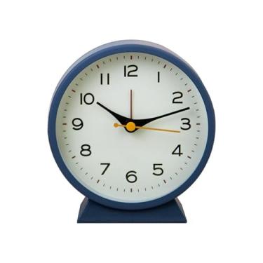 Imagem de Despertador para quarto minimalista de metal pequeno despertador para cabeceira criativo relógio de mesa luminoso relógio de mesa silencioso estudante quarto relógio relógio de mesa (azul)