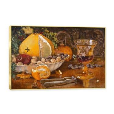 Imagem de Moldura dourada. Arte vintage emoldurada de frutas mortas, pintura clássica de cozinha country, decoração de parede de casa de fazenda quente para sala de jantar e cozinha. C20. 80 x 120 cm - 31,5 x