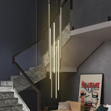 Imagem de Luminária pendente LED moderna para escada, lustre longo giratório com intensidade regulável, luminária de teto suspensa em alumínio, ajustável, ideal para tetos ocos de casas (regulagem de