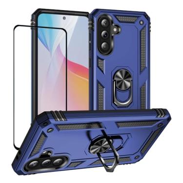Imagem de Capa para Samsung Galaxy A56 5G com protetor de tela, suporte de anel, militar, à prova de choque, armadura defensora, proteção de camada dupla, capa traseira para Samsung A56 5G (azul)