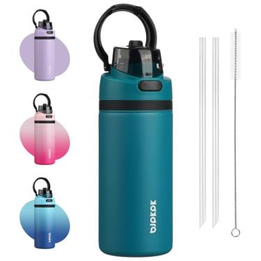 Imagem de BJPKPK Garrafa de água isolada de 500 ml com tampa de bico de canudo 2-1, garrafas de água de metal de aço inoxidável com alça de transporte, livre de BPA, à prova de vazamento, cabe no suporte de