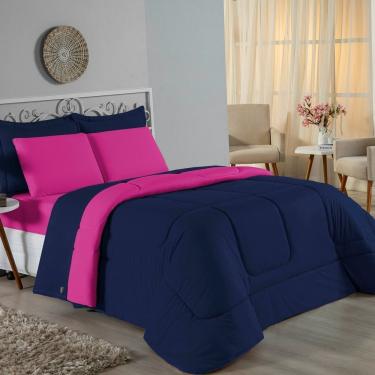 Imagem de Edredom Casal Nobre 1 Peça Dupla Face 2,00m X 2,20m Malha 100% Algodão - Azul-marinho / Pink