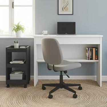 Imagem de Escrivaninha com gavetas, penteadeira + carrinho organizador para cosméticos e esmaltes(BRANCO/PRETO)