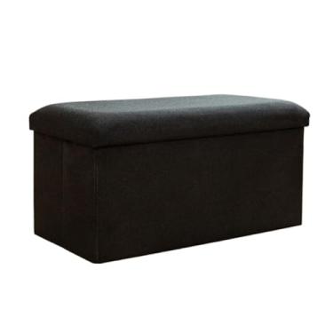 Imagem de KEG801302 Banqueta retangular moderna para troca de sapatos, armazenamento doméstico, caixa de entrada, dobrável, banco de descanso decorativo (preto, médio)