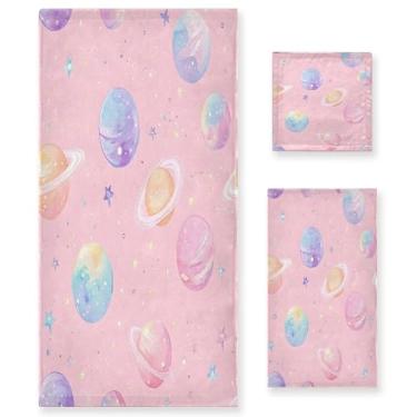 Imagem de xigua Conjunto de toalhas de banheiro Glittery Planets toalha de banho macia absorvente de 3 peças toalha de mão toalhas decorativas para banheiro, academia, hotel, praia, piscina