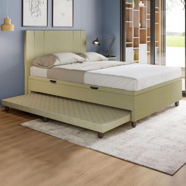 Imagem de Base Cama Baú Casal Com Cama Auxiliar C/colchão Conjugado Corino - Skybox Cor Bege
