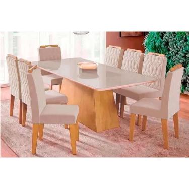 Imagem de Sala De Jantar Completa Helena C- Tampo Madeirado C- Vidro 210x100cm E 6 Cadeiras Paola Nature-madeirado-suede Nude - Cimol