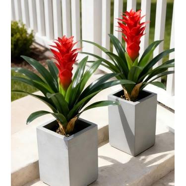 Imagem de Ivydale Plantas de flores falsas para ambientes externos, 2 peças, bromélias de 43 cm, flores artificiais resistentes a raios UV, realistas, para plantadores externos, varanda, pátio, jardim