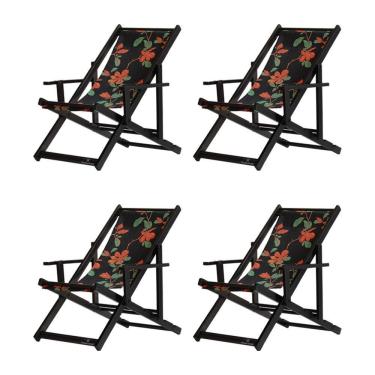 Imagem de Kit 4 Espreguiçadeiras Dobrável Black Cb-preto Flores